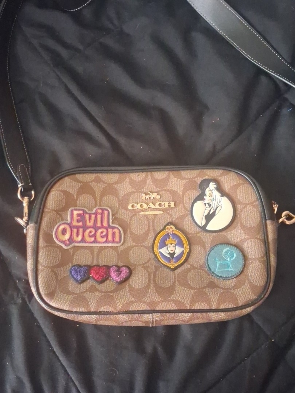 Disney x Coach Brown Signature Canvas Crossbody Bag with Villain Patches